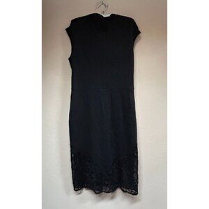 Peruvian Connection Women Sz 10 Cowl Neck Lace Hem Sheath Dress Black Cap Sleeve